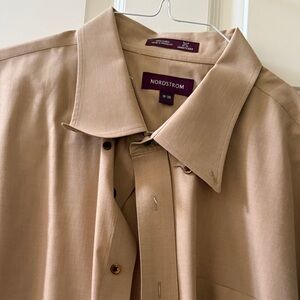 Nordstrom Beige Long-Sleeve  Smartcare Shirt